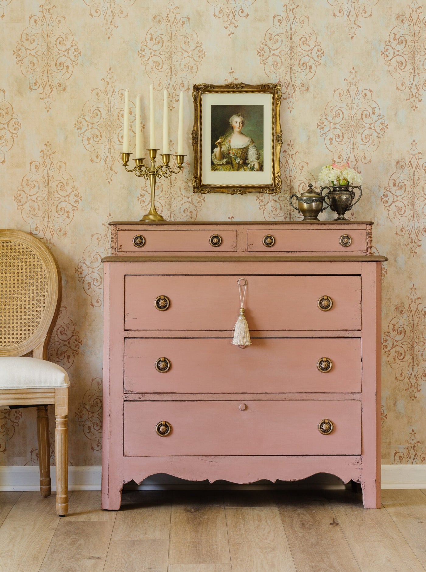 Romantic Gustavian Antique Pink Dresser