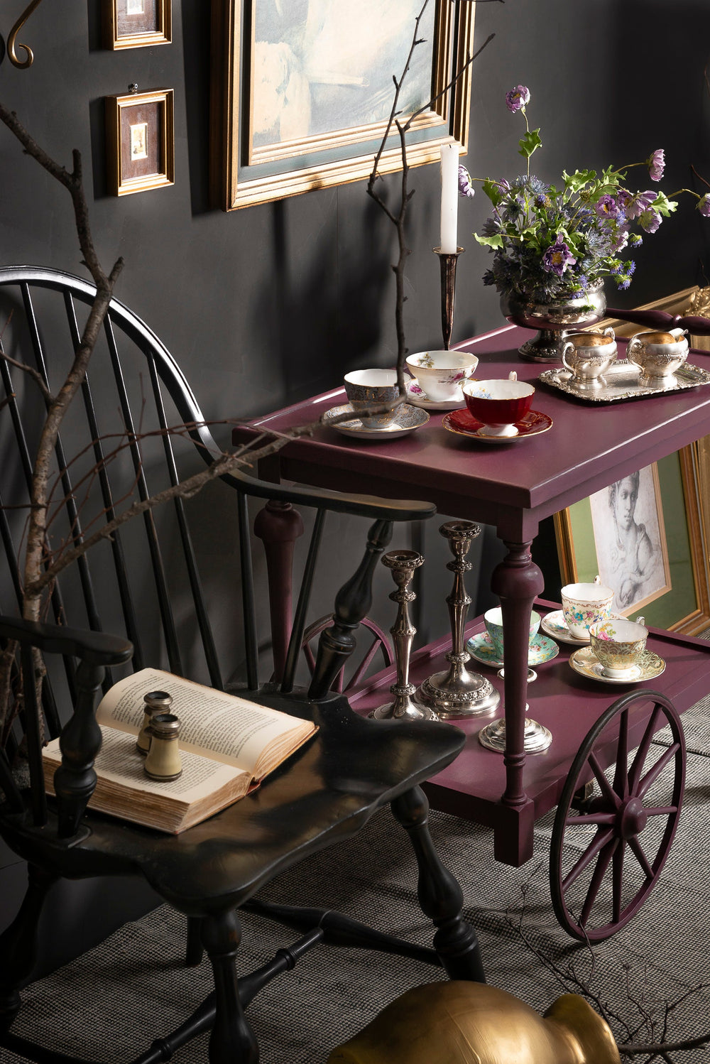 Tea Cart Painted with Elderberry