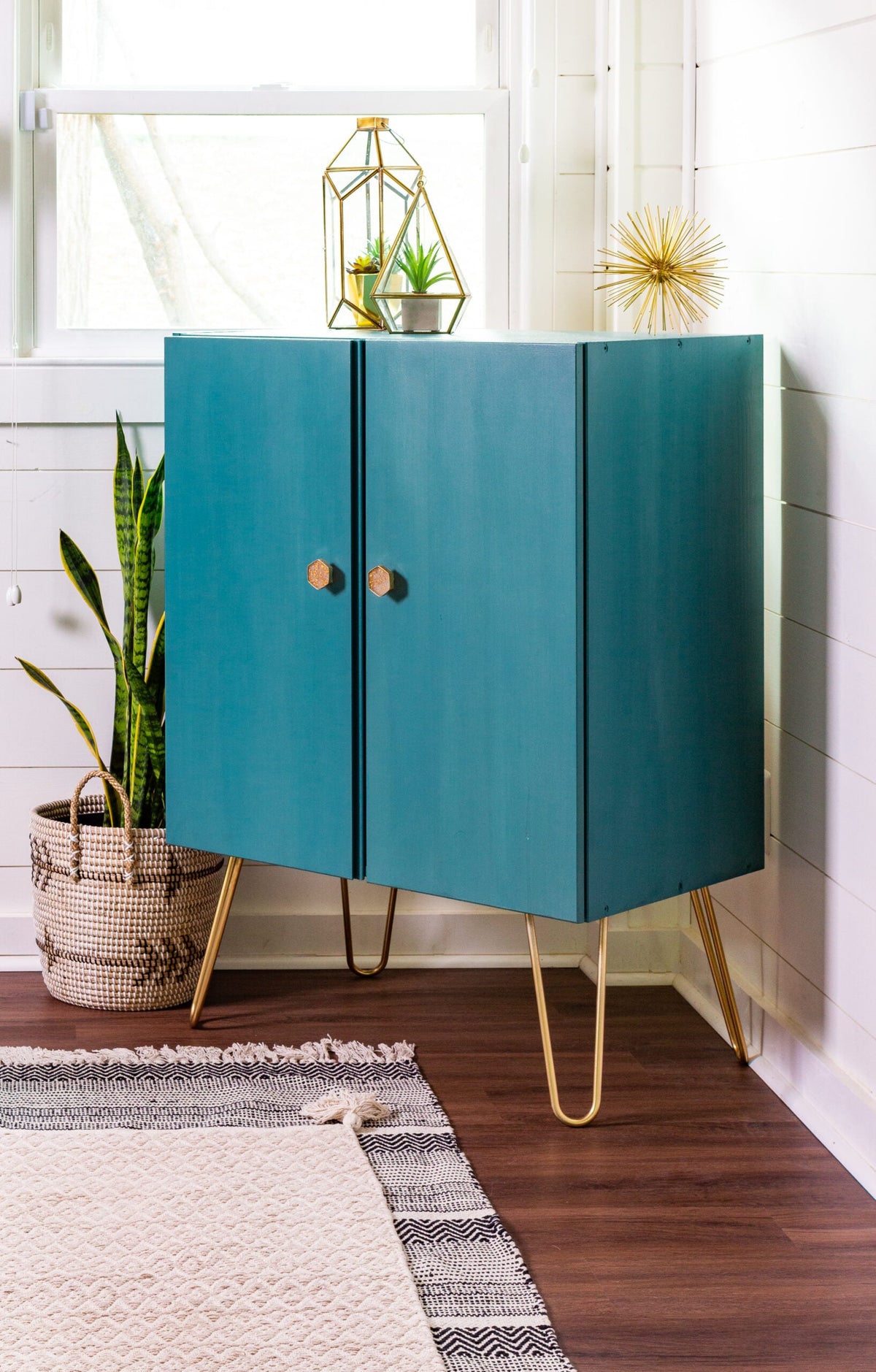 Ivar Ikea Hack using Teal and Gold