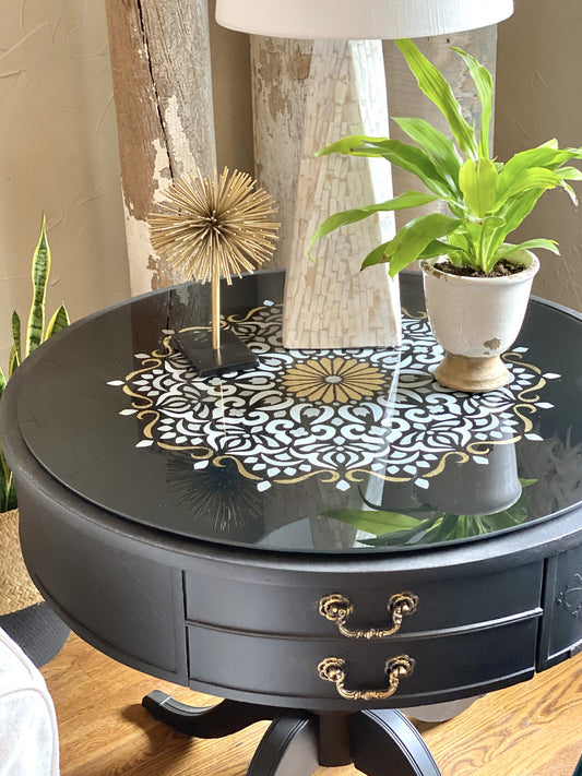 Reverse-Painted Round Table Glass