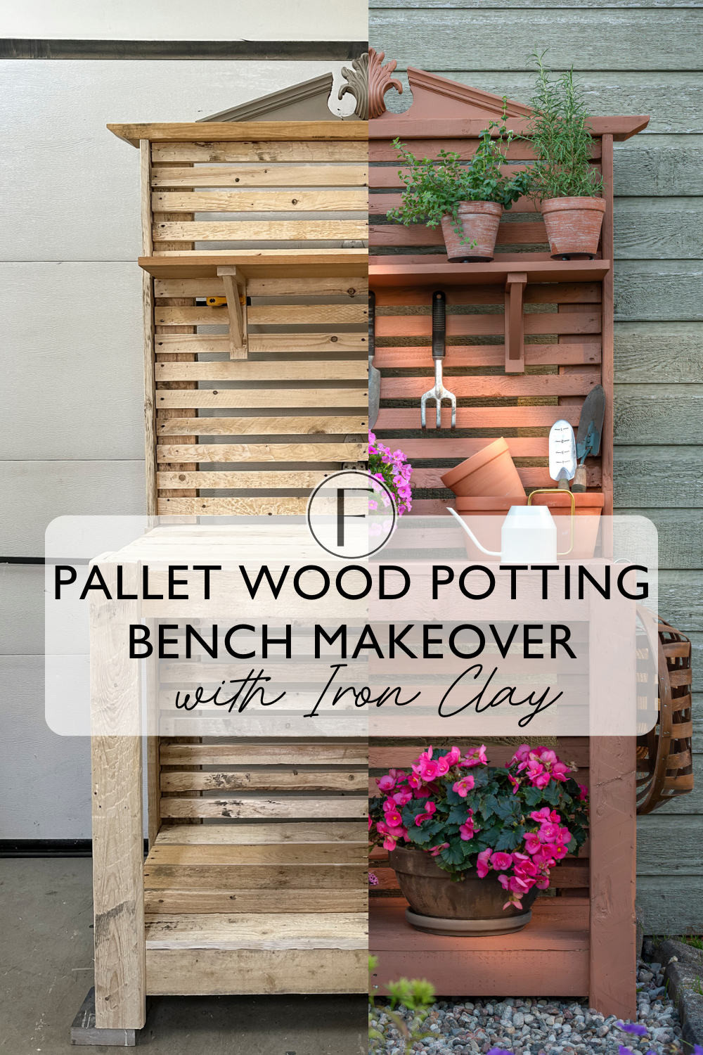 Pallet Wood Potting Bench Makeover with Iron Clay