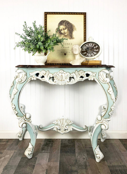 French Eggshell Console Table Makeover