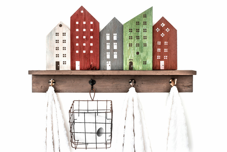 Wooden Village Wall Hooks