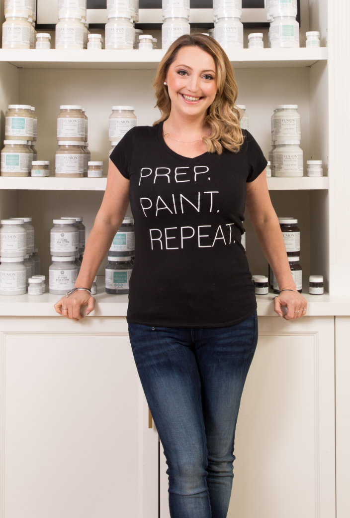 Jennylyn Pringle in front of a Fusion Mineral Paint display