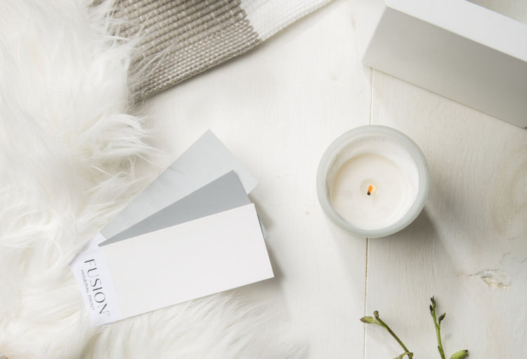 Fusion Mineral Paint colour cards and candle